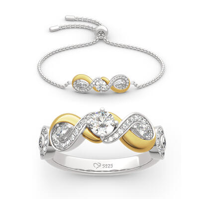 Jeulia Two Tone Twist Sterling Silver Jewelry Set