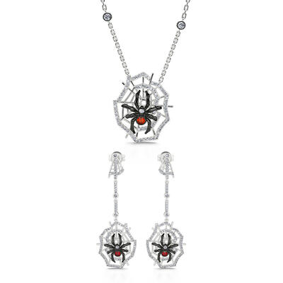 Jeulia "Web of Death" Spider Web Two Tone Sterling Silver Jewelry Set