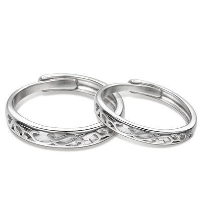 Jeulia "Endless Love" Vine Flower Design Adjustable Sterling Silver Couple Rings