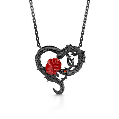 Jeulia "Kiss My Rose" Snake Design Sterling Silver Necklace