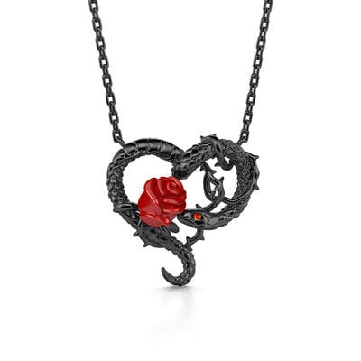 Jeulia "Kiss My Rose" Snake Design Sterling Silver Necklace