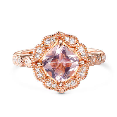 Jeulia Vintage Floral Cushion Cut Synthetic Morganite Sterling Silver Ring