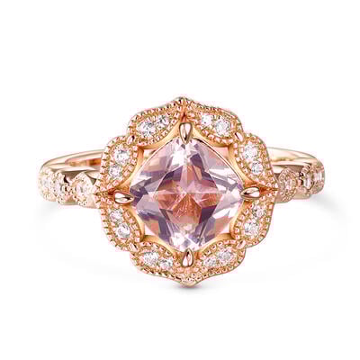 Jeulia Vintage Floral Cushion Cut Synthetic Morganite Sterling Silver Ring