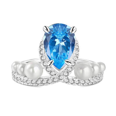 Jeulia Bague Aigue-marine Poire Infini Perle Torsade Argent Sterling