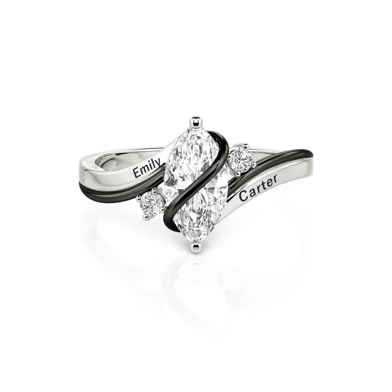Jeulia Parallel Meet Two Tone Custom Engraving Marquise Birthstone Ring