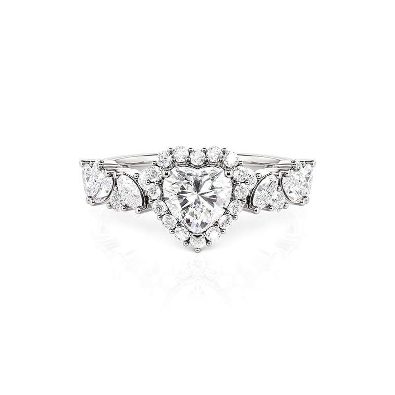 Jeulia Halo Cluster Heart Engagement Ring with Eternity Band