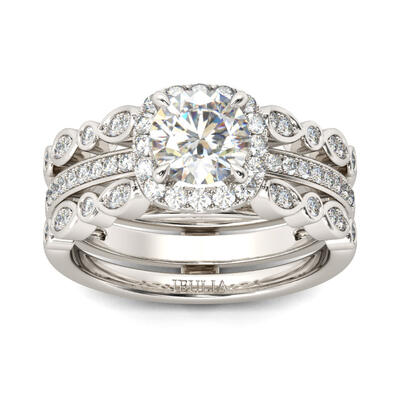 Jeulia Interchangeable Halo Round Cut Sterling Silver Ring Set