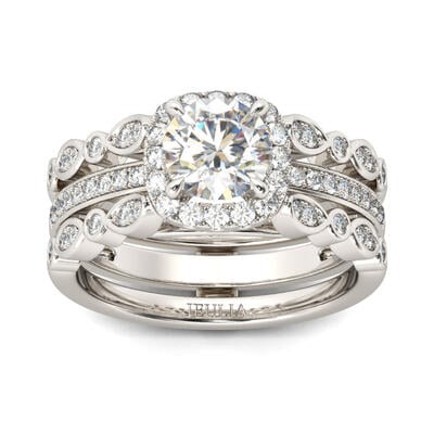 Jeulia Interchangeable Halo Round Cut Sterling Silver Ring Set