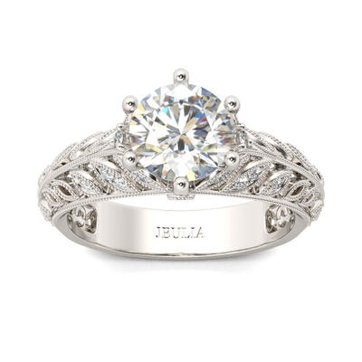 Jeulia Milgrain Leaf Round Cut Sterling Silver Ring