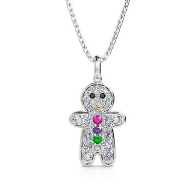 Jeulia "Little Sweetie" Gingerbread Man Sterling Silver Necklace