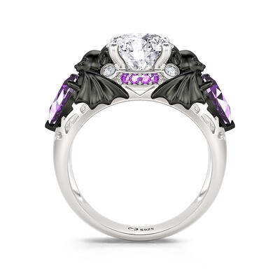Jeulia Two Tone Black Bat Ring Sterling Silver Round Cut