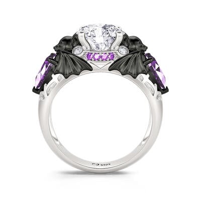 Jeulia Two Tone Black Bat Ring Sterling Silver Round Cut