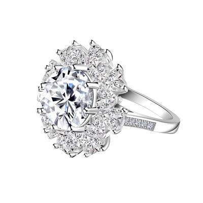 Jeulia Anillo de Compromiso Girasol con Halo en Plata de Ley