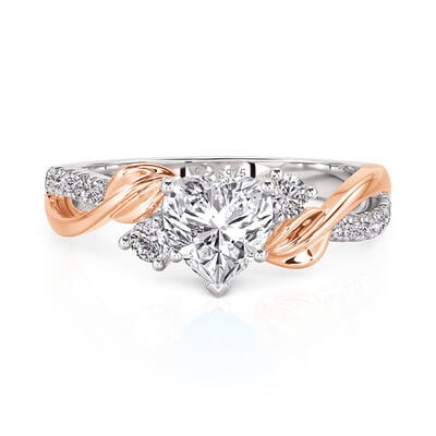 Jeulia Amore Two Tone Custom Leaf Heart Birthstone Ring