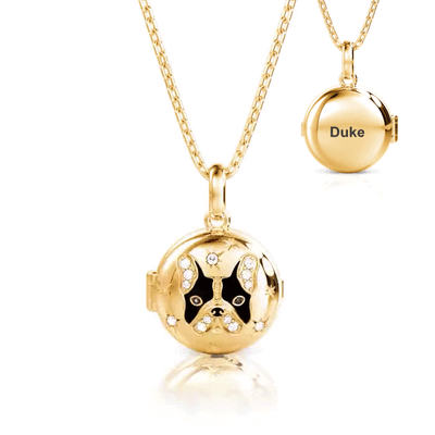 Jeulia Petland Bulldog Custom Engraved Photo Locket Necklace