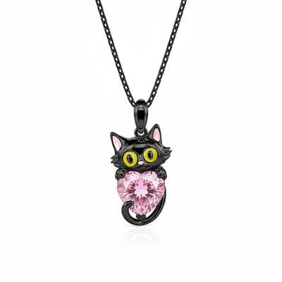 Jeulia Hug Me Custom Birthstone Black Cat Necklace