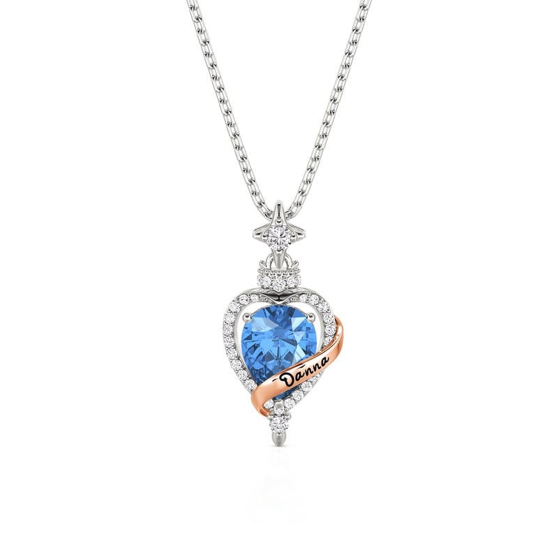 Jeulia Custom Lucky Heart Necklace with Birthstone & Engraving