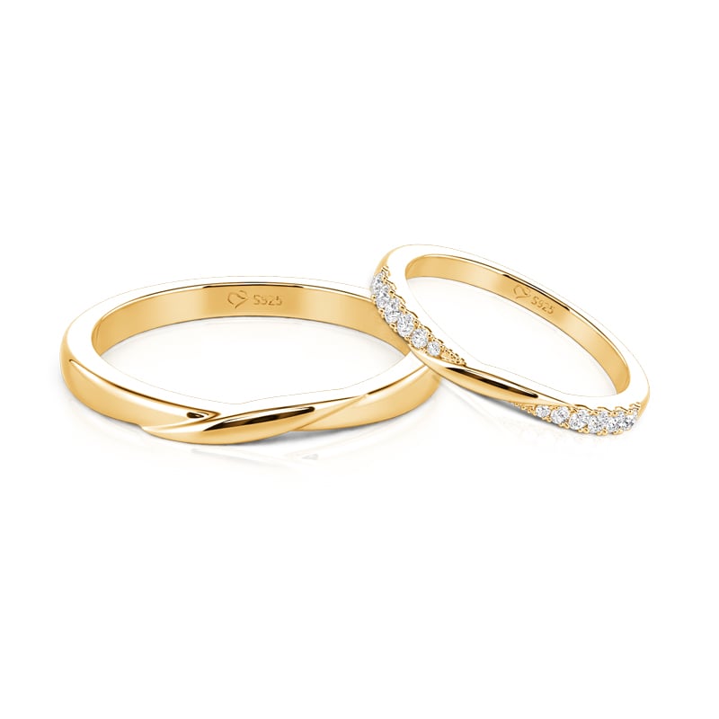 Jeulia Gold Crossover Twist Matching Couple Ring Set
