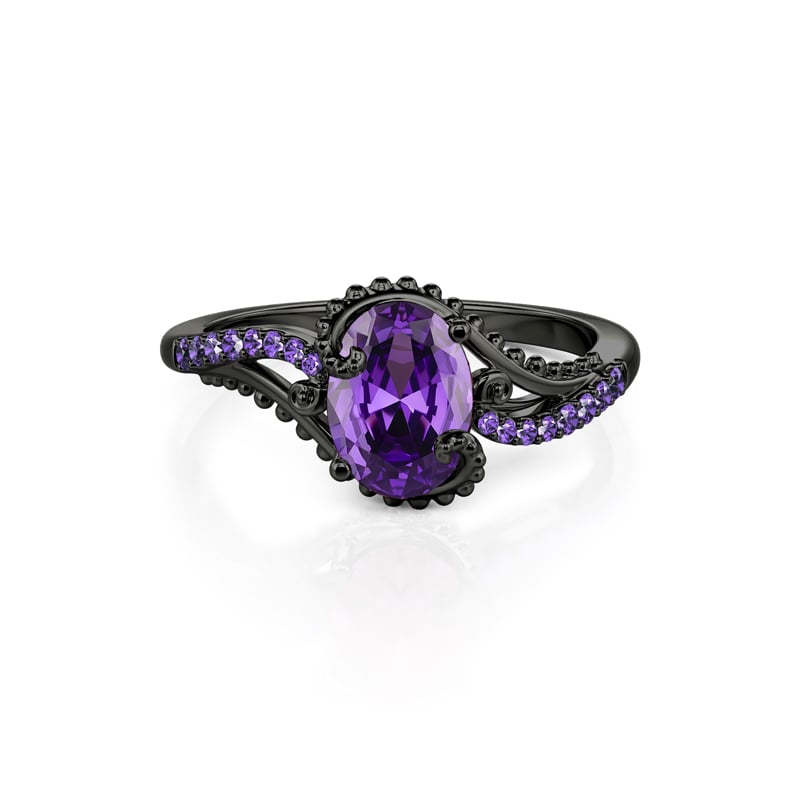 Jeulia Gothic Bypass Octopus Tentacle Black Purple Oval Cut Ring