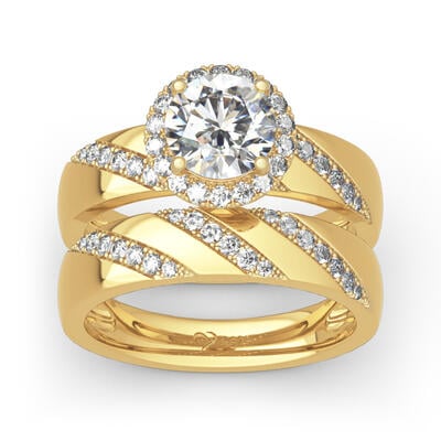 Jeulia Halo Round Cut Sterling Silver Ring Set