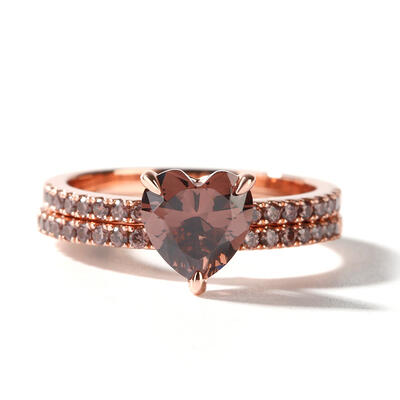 Jeulia "Now & Forever" Heart Cut Sterling Silver Ring Set