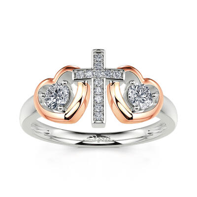 Jeulia Heart & Cross Faith Round Cut Sterling Silver Ring