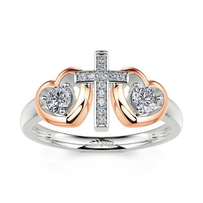Jeulia Heart & Cross Faith Round Cut Sterling Silver Ring