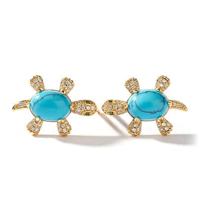 Jeulia "Wise Tortoise" Turquoise Design Sterling Silver Earrings
