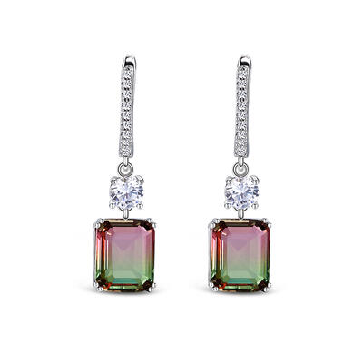 Jeulia Classic Emerald Cut Sterling Silver Watermelon Earrings