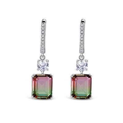 Jeulia Classic Emerald Cut Sterling Silver Watermelon Earrings