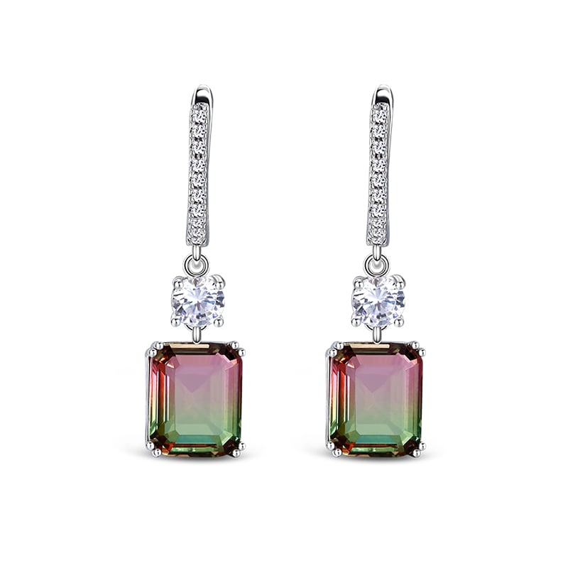 Jeulia Classic Emerald Cut Sterling Silver Watermelon Earrings