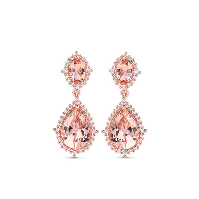 Jeulia Double Pear Cut Synthetic Morganite Sterling Silver Earrings