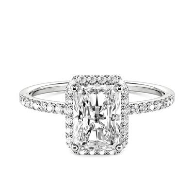 Jeulia Anillo de Compromiso de Plata de Ley con Halo y Corte Esmeralda