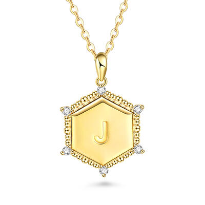Jeulia Hexagonal Sunshine Letter Plate Engraved Personalized Sterling Silver Necklace