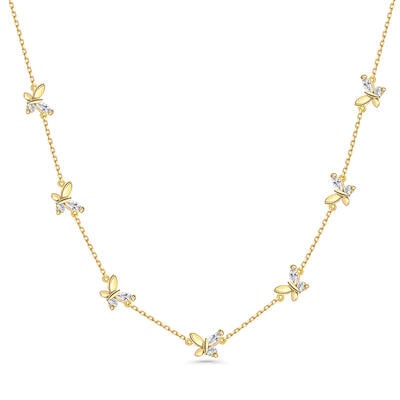 Jeulia Butterfly Sterling Silver Women's Necklace Gold Tone