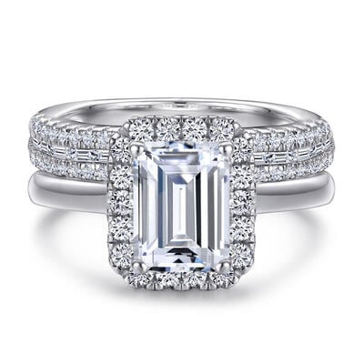 Jeulia 2PC Emerald Cut Sterling Silver Ring Set