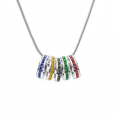 Jeulia Multi-Color Five Rings Pendant Necklace Stackable Sterling Silver