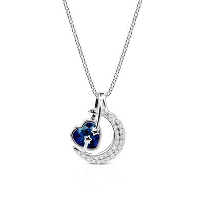 Jeulia Hug Me Custom Heart Birthstone Moon and Star Necklace