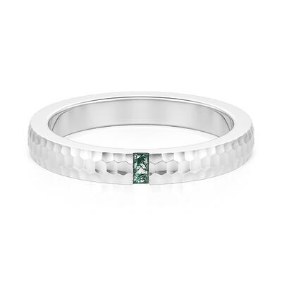 Jeulia Hammered Men's Rectangular Moss Agate Wedding Band