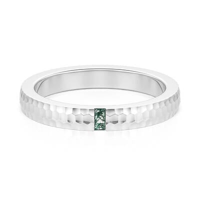 Jeulia Hammered Men's Rectangular Moss Agate Wedding Band