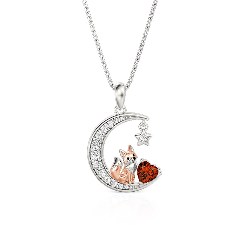Jeulia Custom Fox Moon Necklace with Heart Birthstone