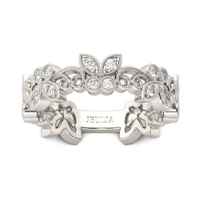 Jeulia Butterfly Round Cut Sterling Silver Women's Band