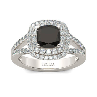 Jeulia Halo Split Shank Cushion Cut Sterling Silver Engagement Ring