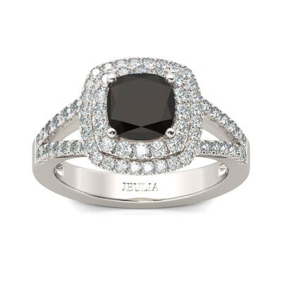 Jeulia Halo Split Shank Cushion Cut Sterling Silver Engagement Ring