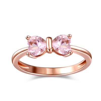 Jeulia Pink Bowknot Heart Cut Synthetic Morganite Sterling Silver Ring