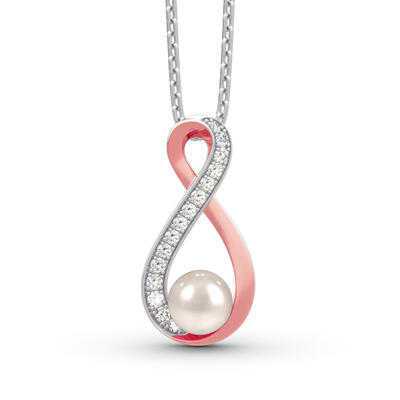 Jeulia Infinity Cultured Pearl Sterling Silver Pendant Necklace