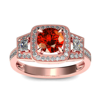 Jeulia Anillo Con Halo De Tres Piedras De Talla Redonda En Plata De Ley