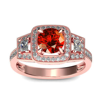 Jeulia Halo Three Stone Round Cut Sterling Silver Ring