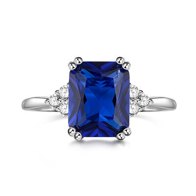 Jeulia Anillo de Compromiso de Plata Esterlina de Corte Esmeralda Clásico