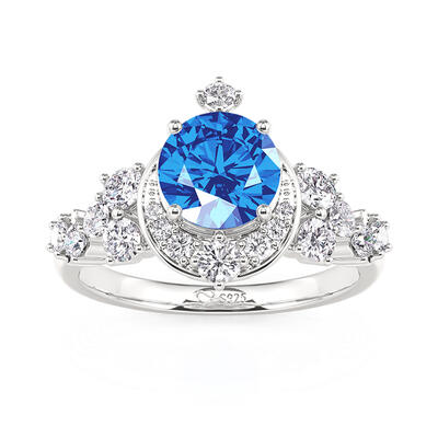 Jeulia Anillo de Compromiso Estilo Clásico Estrella y Luna Color Zafiro